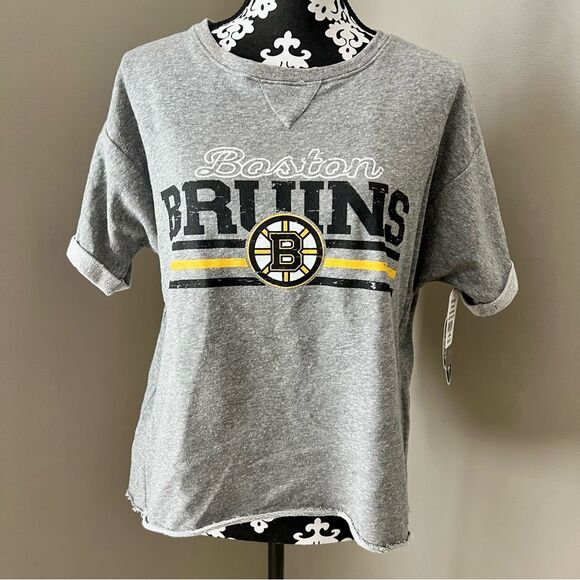 NHL Boston Bruins Women’s Sweatshirt Tee Gray Black Large NWT - Picture 1 of 11